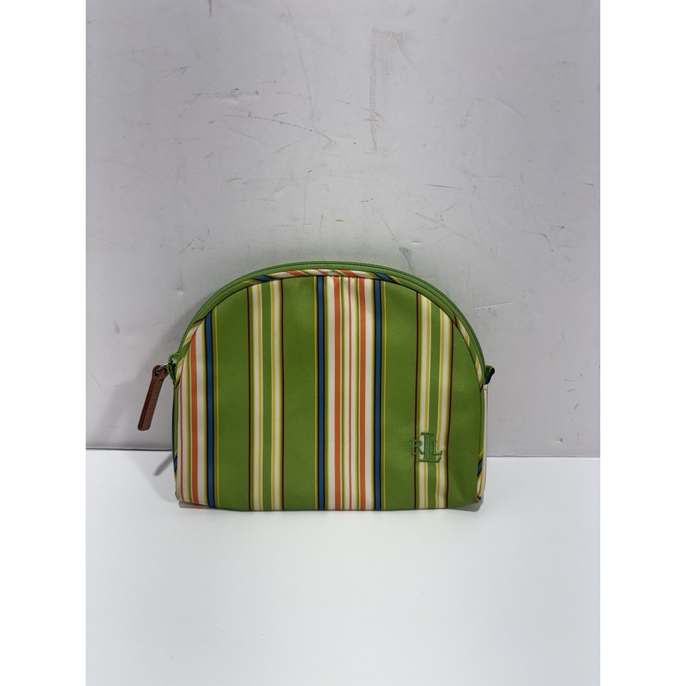 Lauren Ralph Lauren Zippered Makeup Bag Cosmetic Clutch Green Yellow‎ Striped